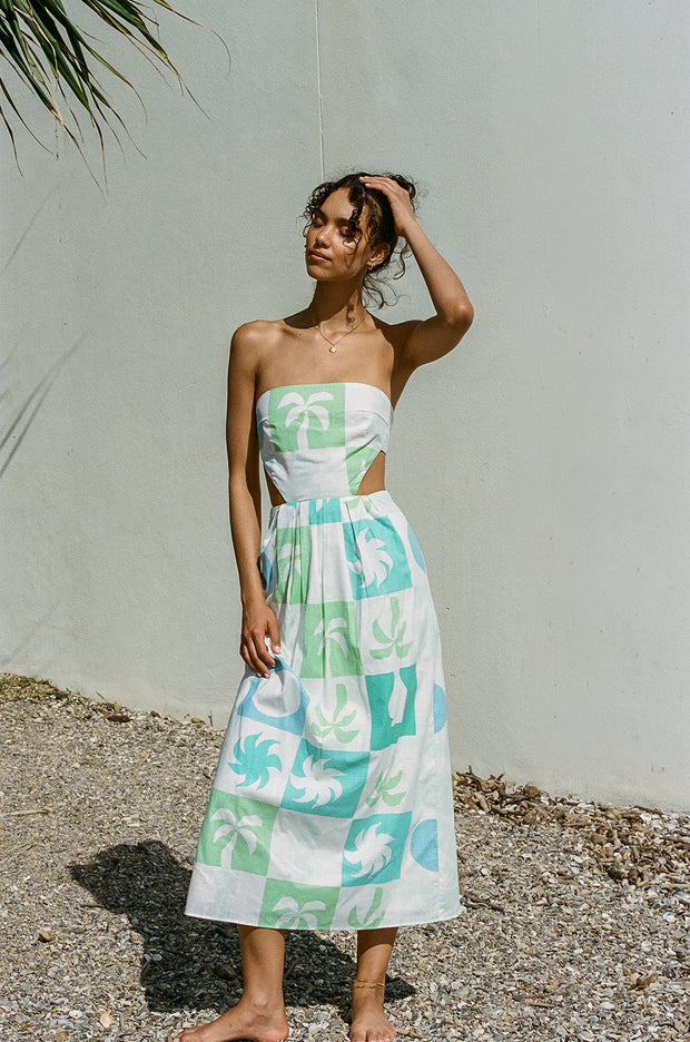 Talullah Midi Dress - Palm Tile Breeze