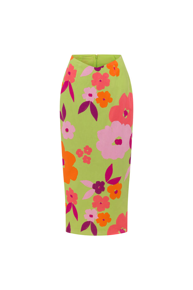 Drea Midi Skirt - Lime Floral