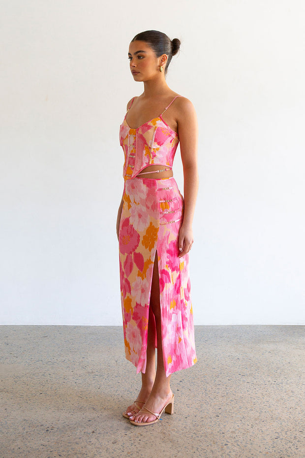 Serralina Midi Skirt - Pink Gerbera