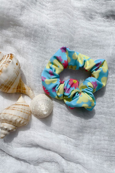 Retro Floral Scrunchie - Blue