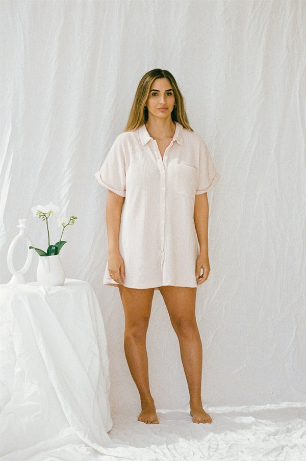 Cosy PJ Shirt Dress - Musk